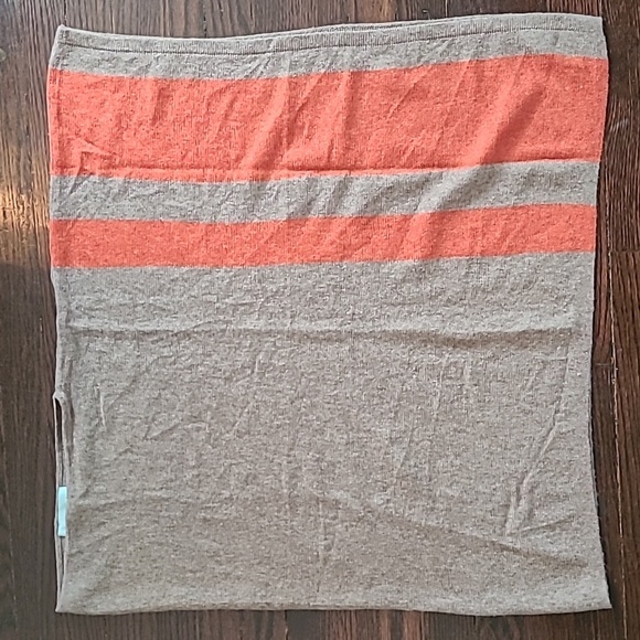 Celeste Wool Cashmere Poncho Sweater Taupe Orange Stripe One Size Cozy Casual - Picture 4 of 8